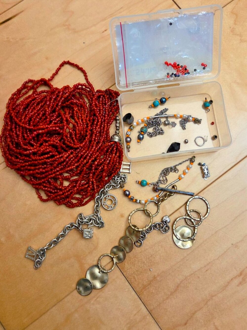 DIY Lot for Jewelry Making Coral Red Beads Necklace Pieces Pearls Charms